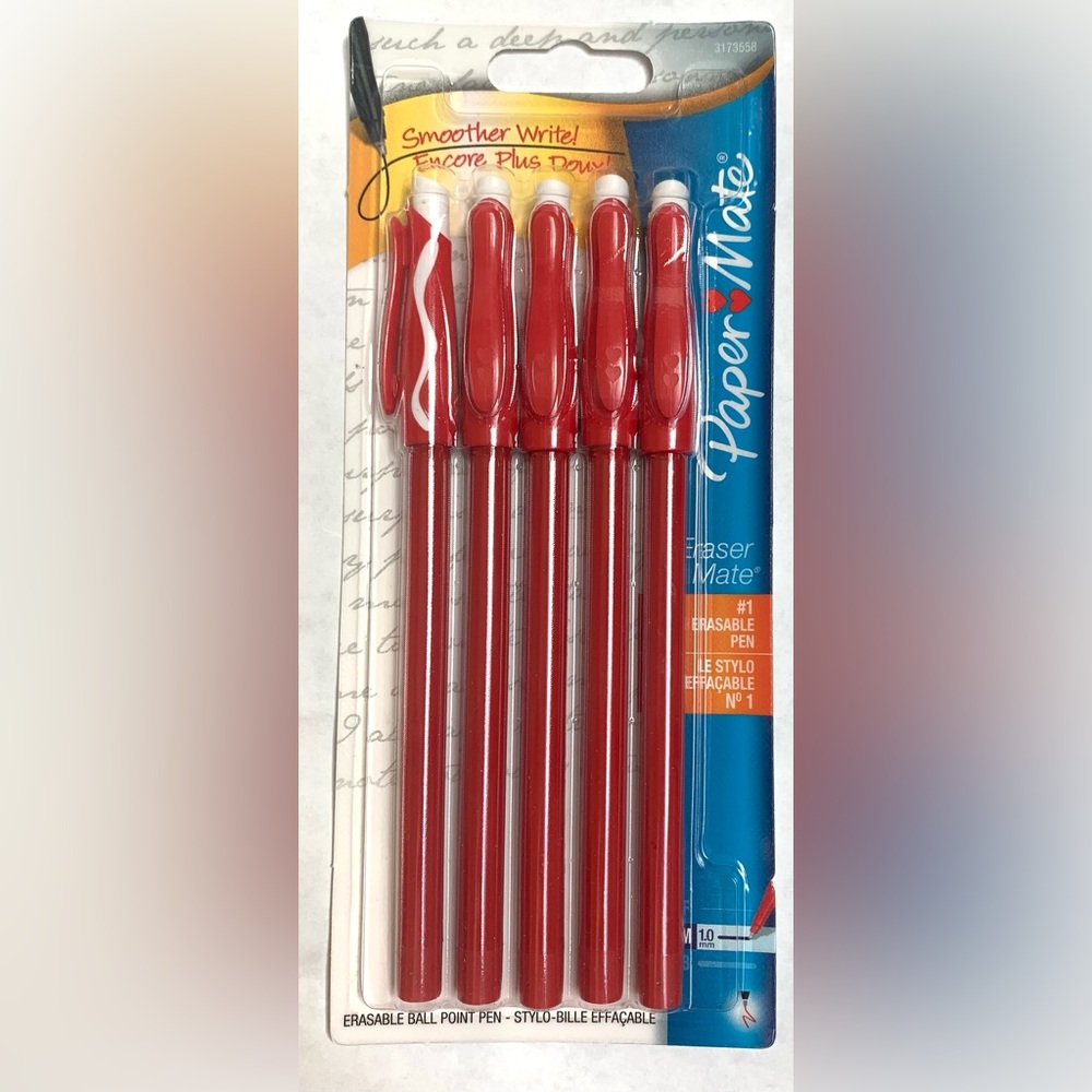 New RED PAPER MATE ERASERMATE Pen, Medium Point 5 pack papermate erasable pen